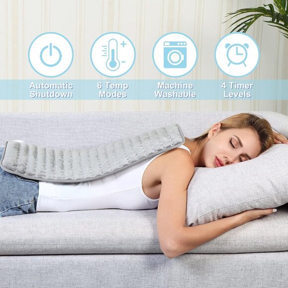 Electric Heating Pad for Dry Moist Heat with Timer Auto Temp Off Light Gray - Picture 2 of 8